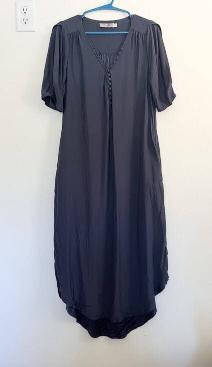 Go Silk Dresses & Skirts - Go By Go Silk Washable Silk Maxi Dress Fabric Buttons Pockets Navy Blue, Size S